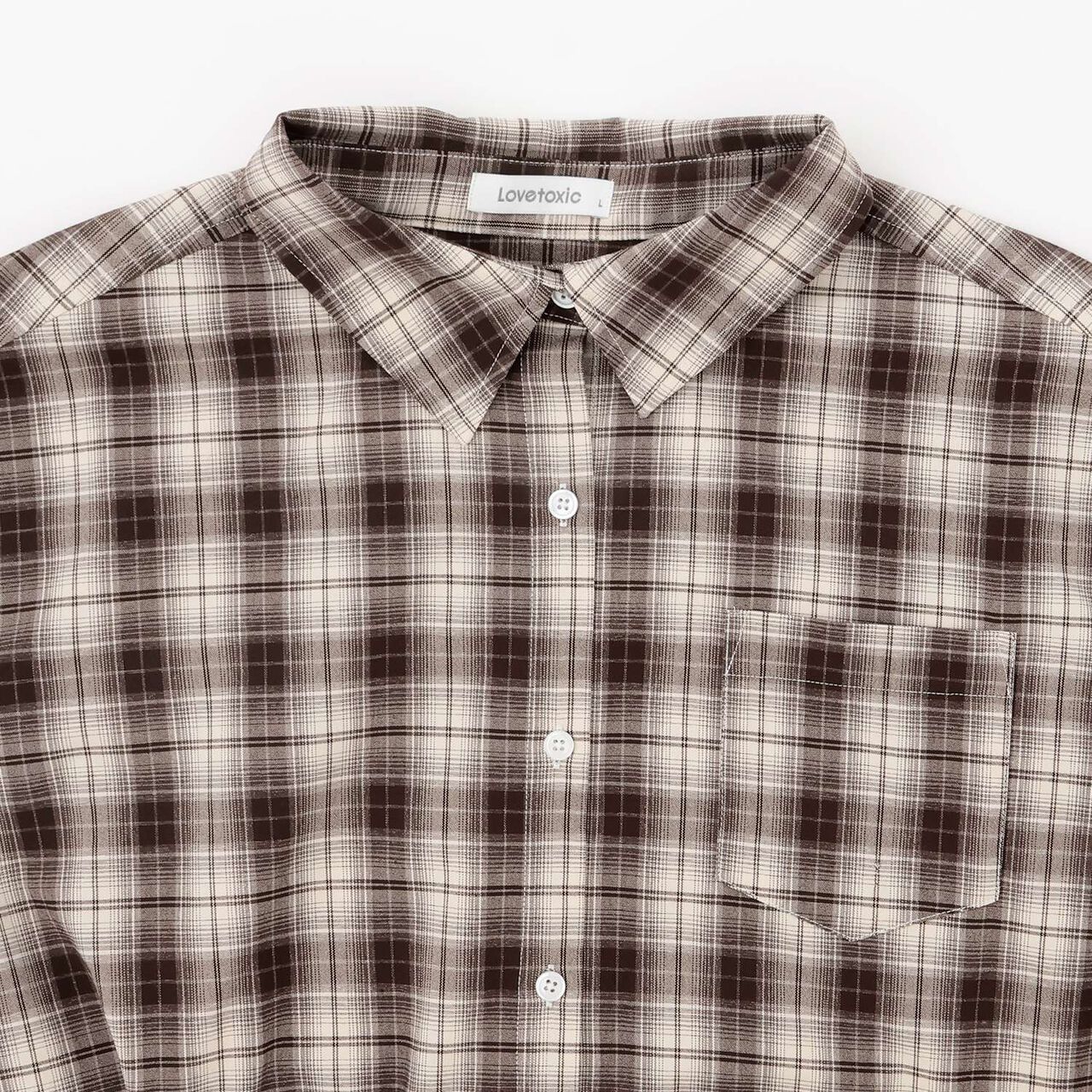 Loose Checkered Shirt,Brown, large image number 14