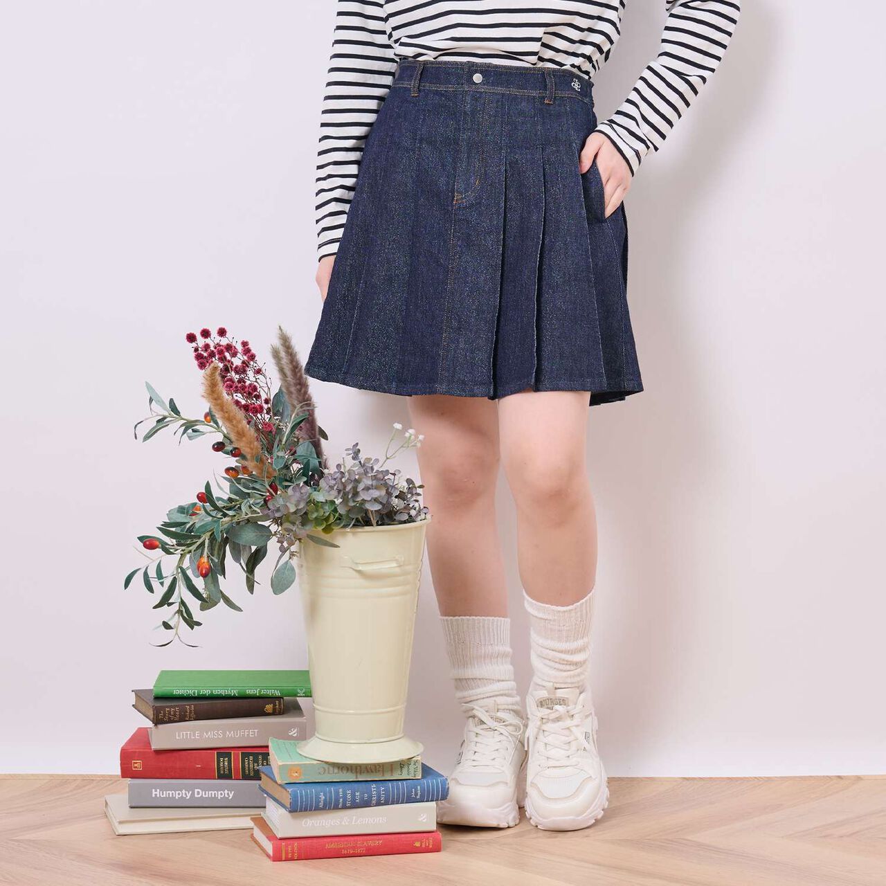 Lame Denim Skirt,Navy, large image number 0