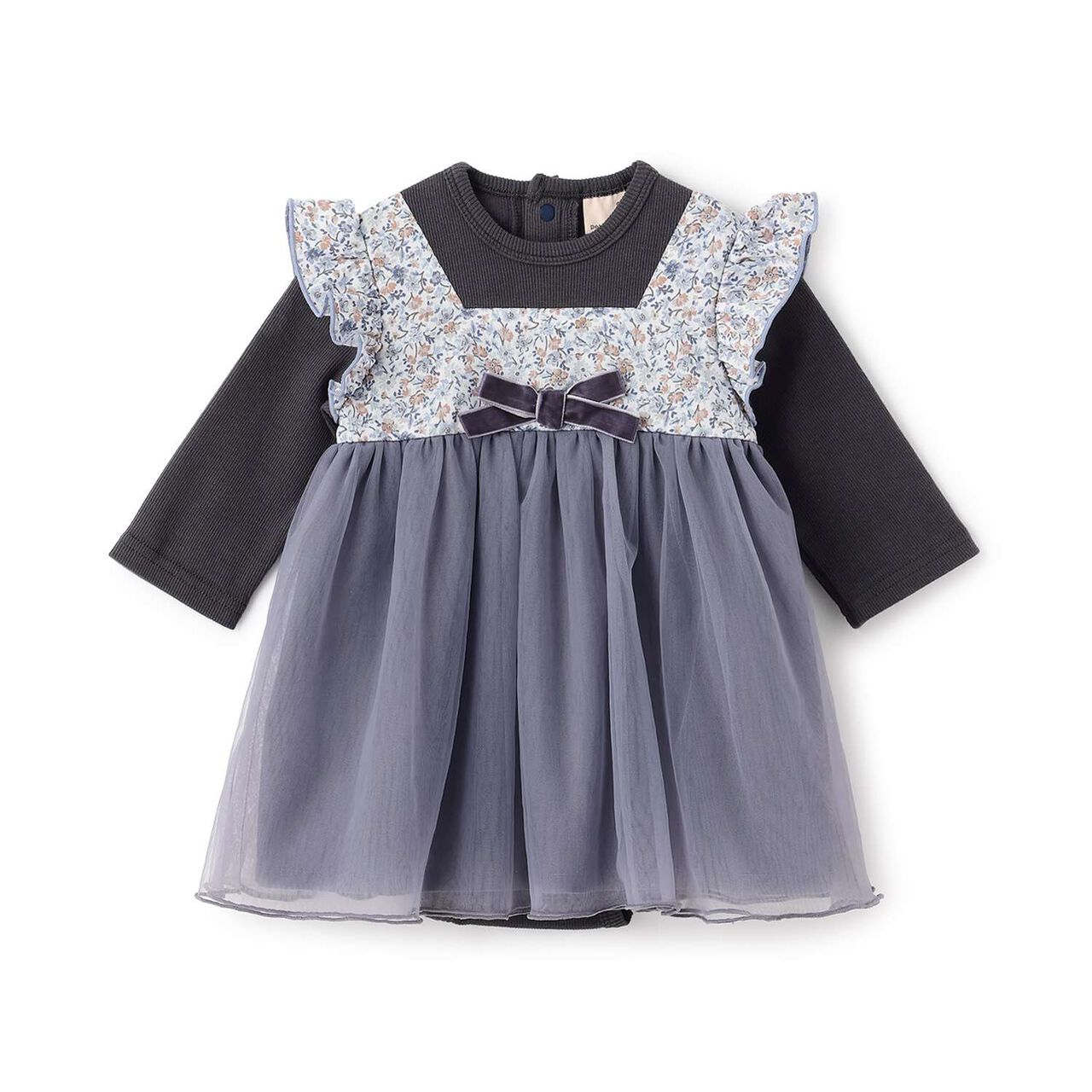 Flower Tulle Docking OP Romper,Gray, large image number 0