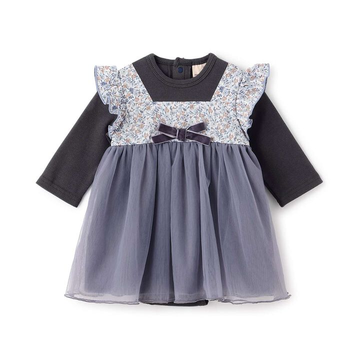 Flower Tulle Docking OP Romper,Gray, medium image number 0