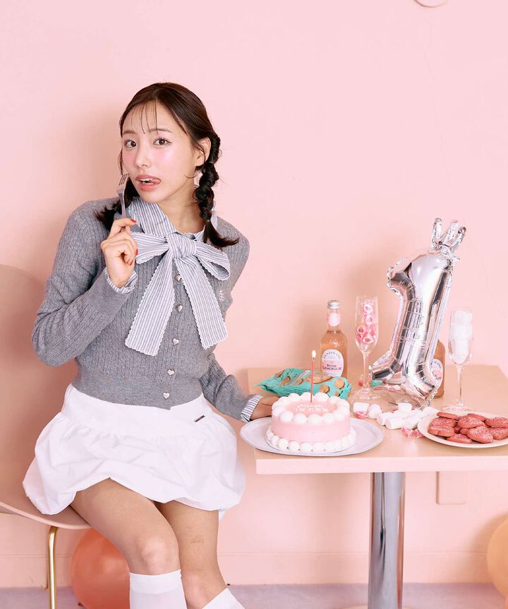 Heart Button Cable Cardigan,Gray, medium image number 2