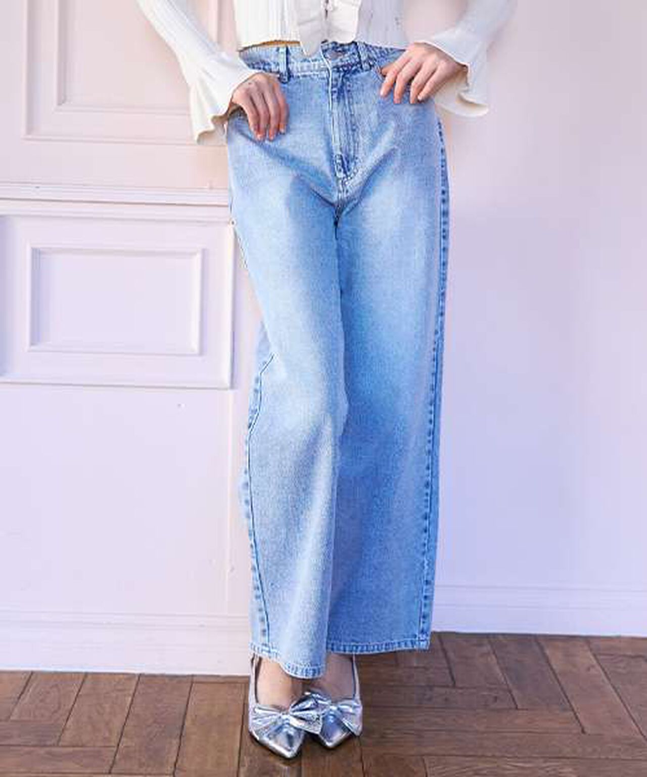 Heart Logo Straight Denim Pants,Blue, large image number 0
