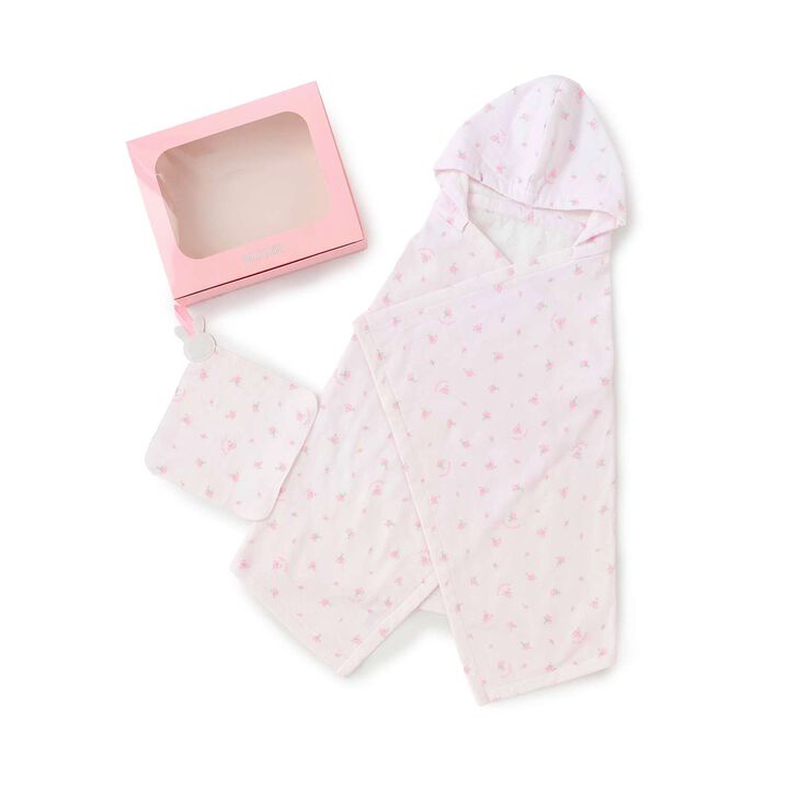 [Box Included] Rose Pattern Gauze Towel, Bath Poncho, and Handkerchief Set,Light pink, medium image number 9