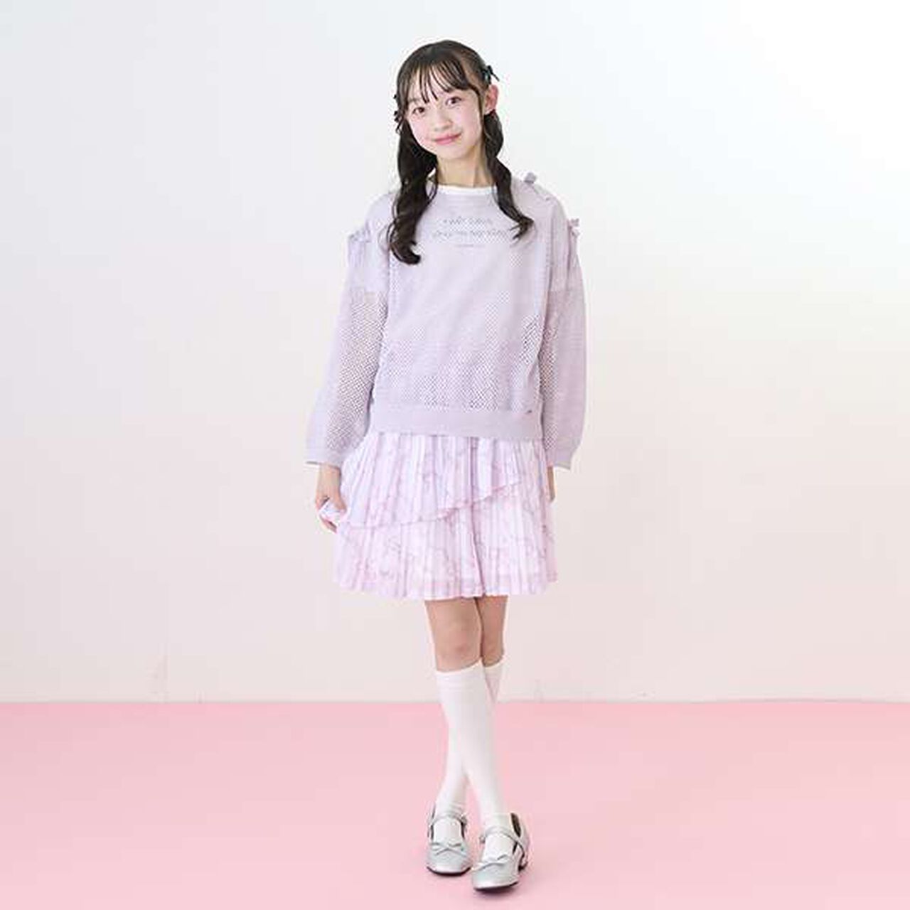 Lurex Mesh Knit & Short Sleeve T-Shirt Set,Light pink, large image number 22