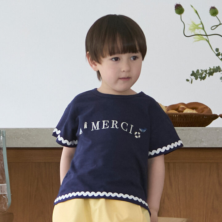 [Cool Touch] Marine Embroidered Sleeve Line T-Shirt,Light khaki, medium image number 0