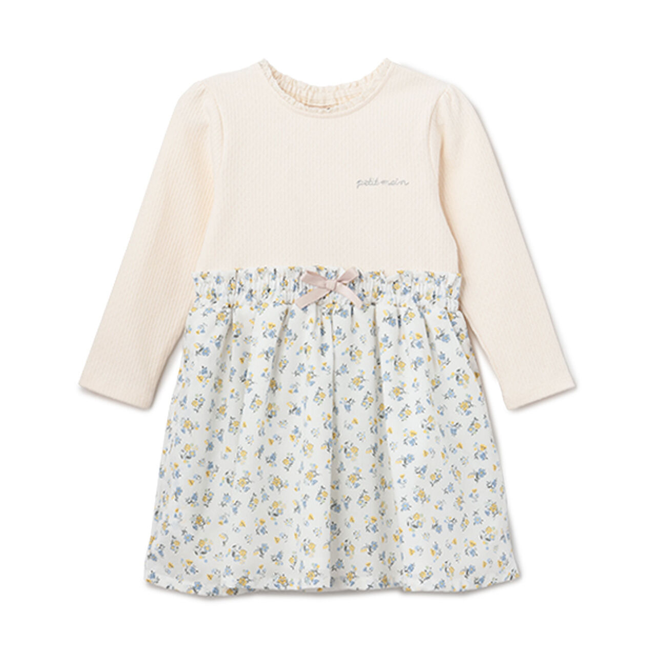 Cut & Fabric Contrast One-Piece Dress,Ivory, large image number 0