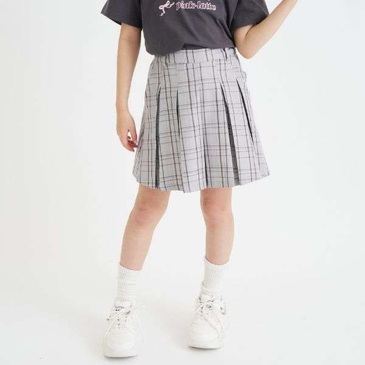 Checkered Front Pleated Skirt,Light beige, large image number 19