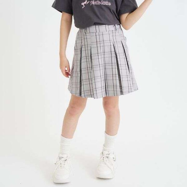 Checkered Front Pleated Skirt,Light beige, medium image number 19