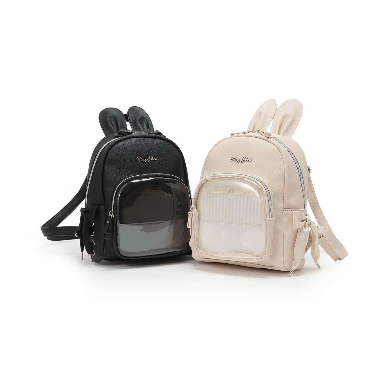 Bunny Ear Lace-up Faux Leather Backpack,Ivory, large image number 14