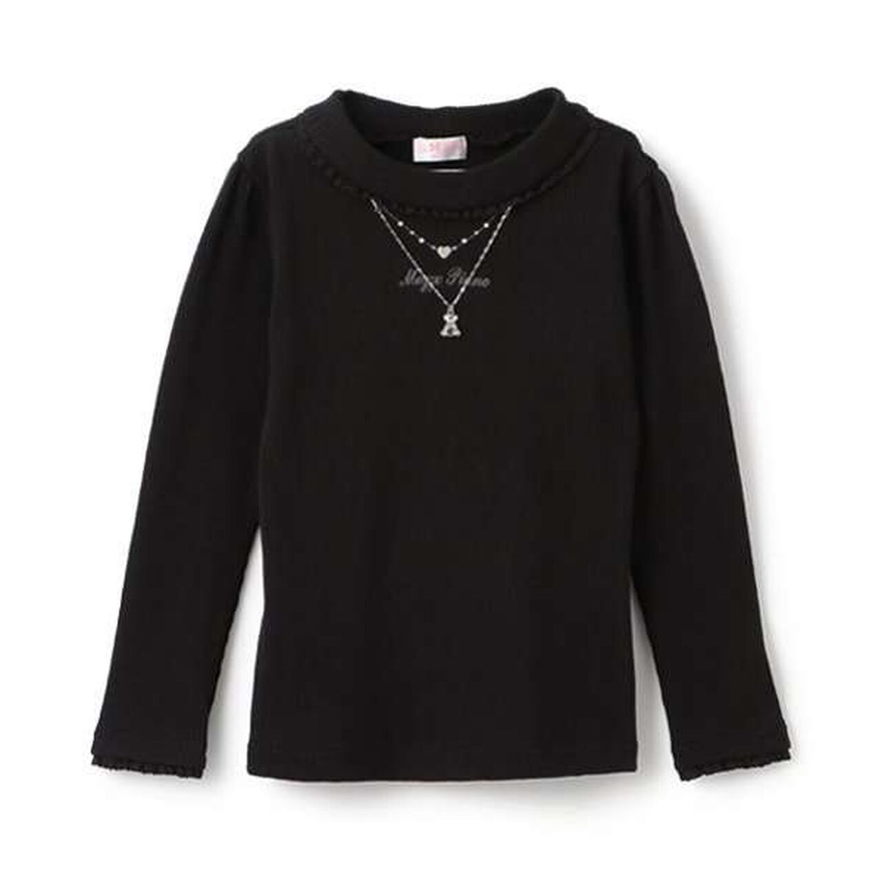 Necklace & Embroidered Ribbed Long-Sleeve T-Shirt,Off white, large image number 19