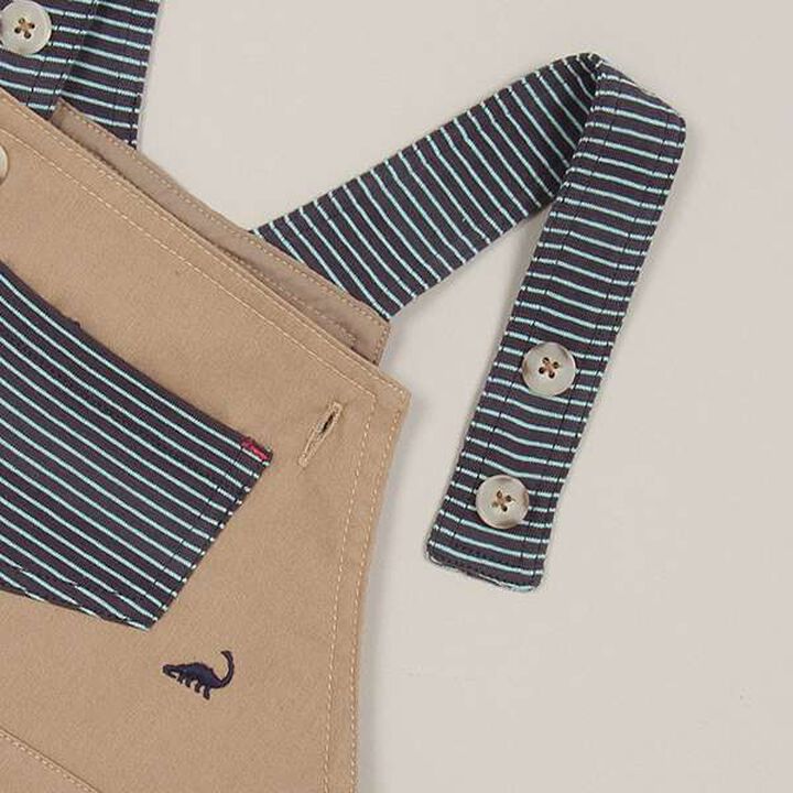 Dinosaur Embroidered Overalls,Beige, medium image number 6