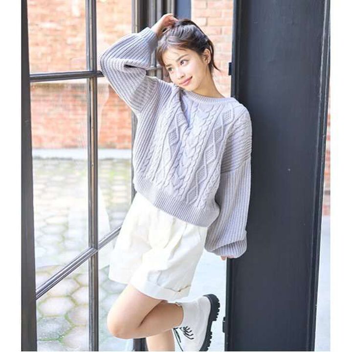 Cable Knit Pullover,Light green, medium image number 5