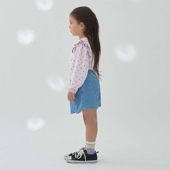 Stretch Denim Scallop Trim Skirt with Shorts,Sax blue, medium image number 28