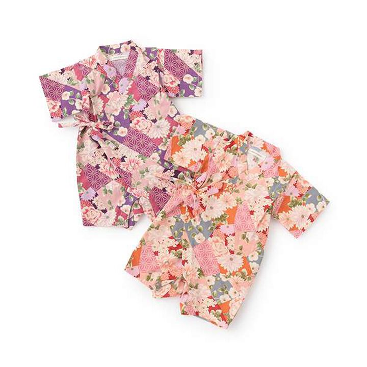 Patchwork Jinbei All-in-One (Camellia and Peony Pattern),Pink, medium image number 13