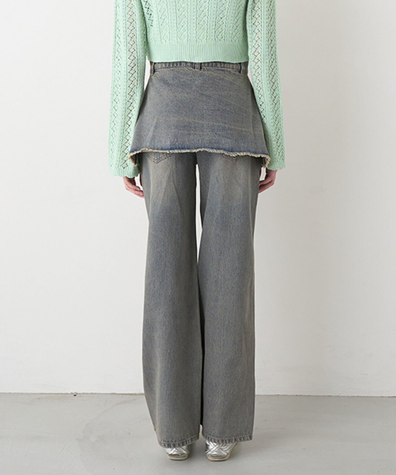 Wrap Denim Wide Pants,Navy, large image number 16