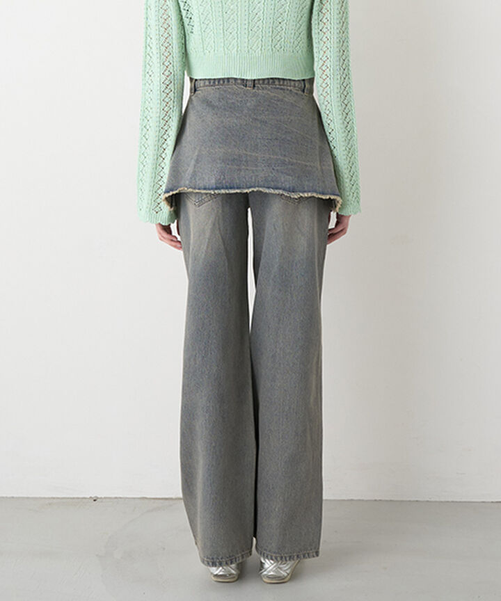 Wrap Denim Wide Pants,Navy, medium image number 16