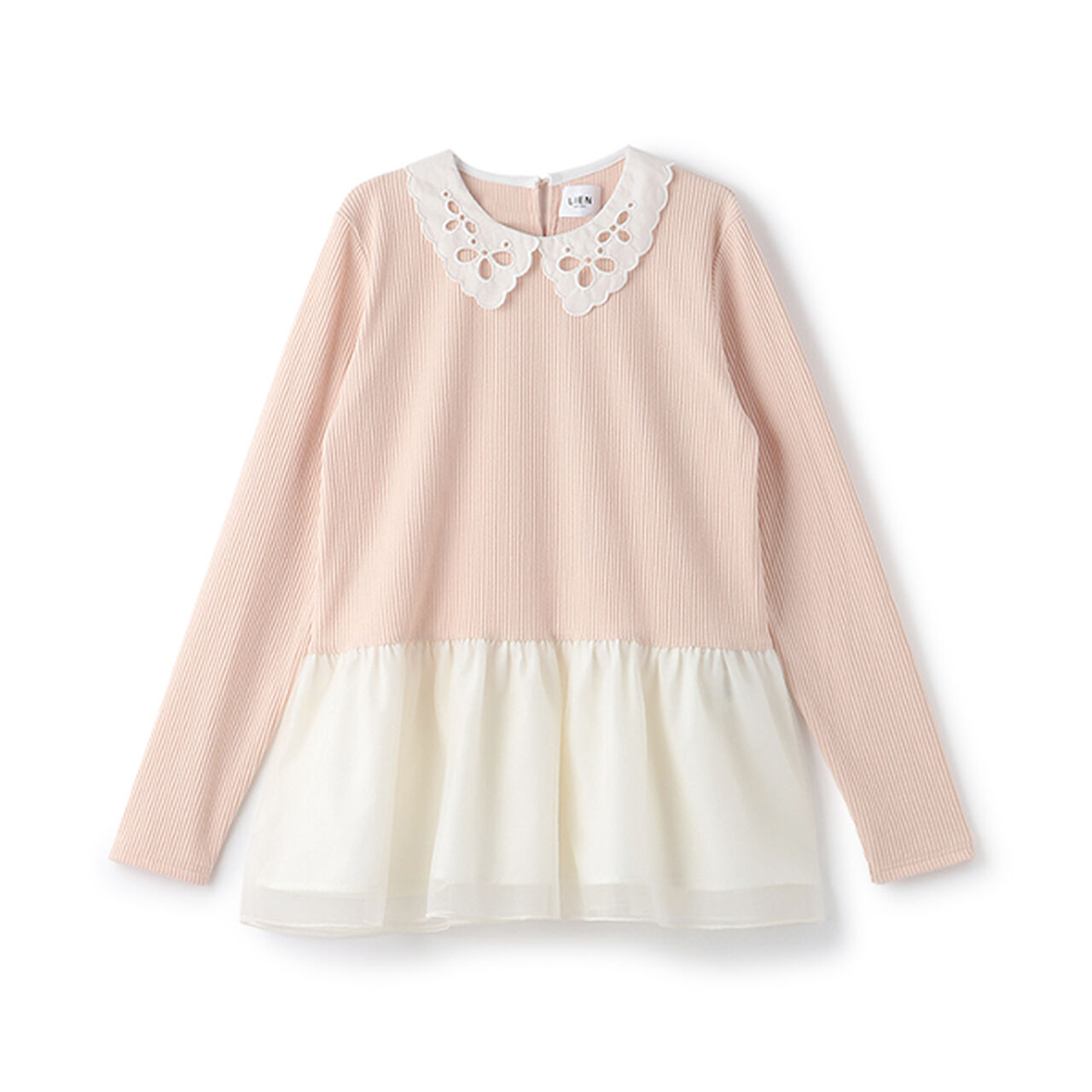 [Link] Lace Collar Tulle Tunic,Light pink, large image number 0