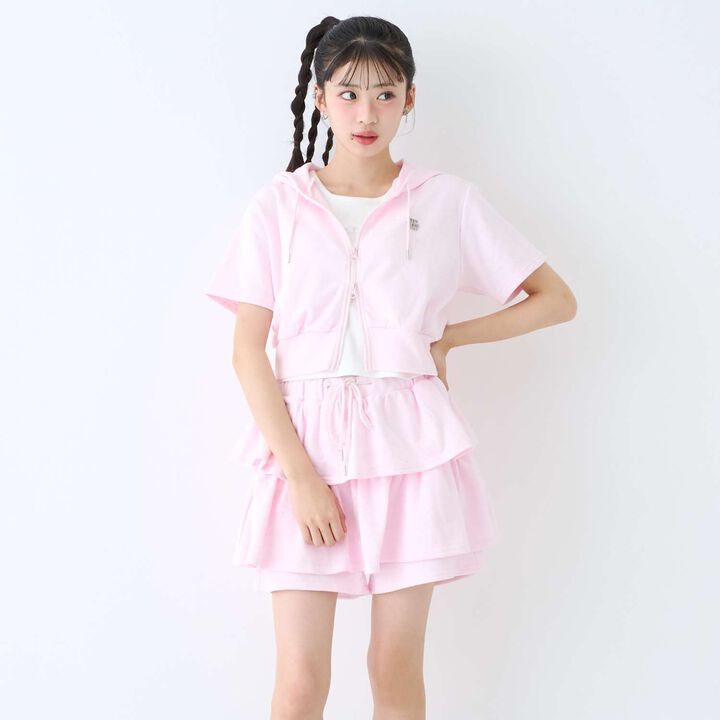 Sparkling Short-Sleeve Double Zipper Tiered Outfit Set,, medium