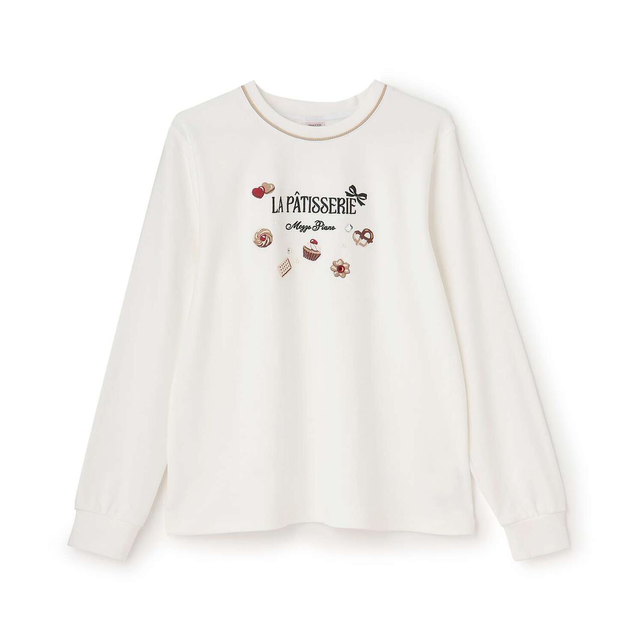 Chocolate Sweets Embroidery Long-Sleeve Shirt,Off white, large image number 0