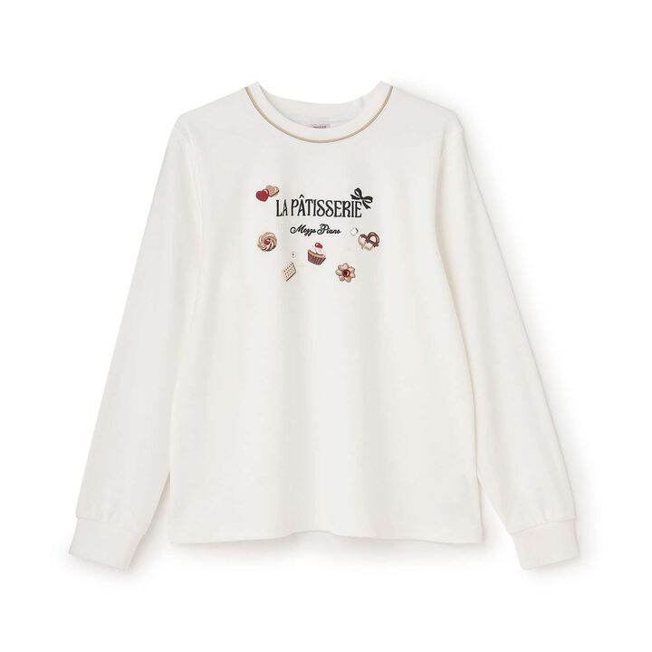 Chocolate Sweets Embroidery Long-Sleeve Shirt,Off white, medium image number 0