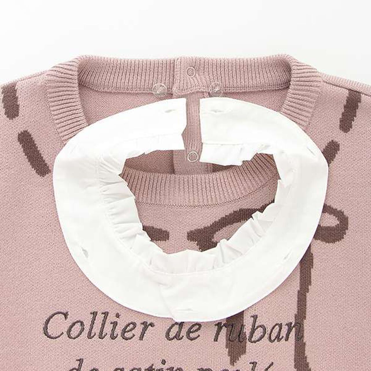 Ribbon Jacquard Frill Collar Knitwear,Pink, large image number 3