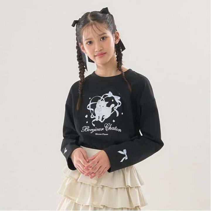 [GOOD PRICE] Bonjour Chaton Long-Sleeve T-Shirt,Black, medium image number 0