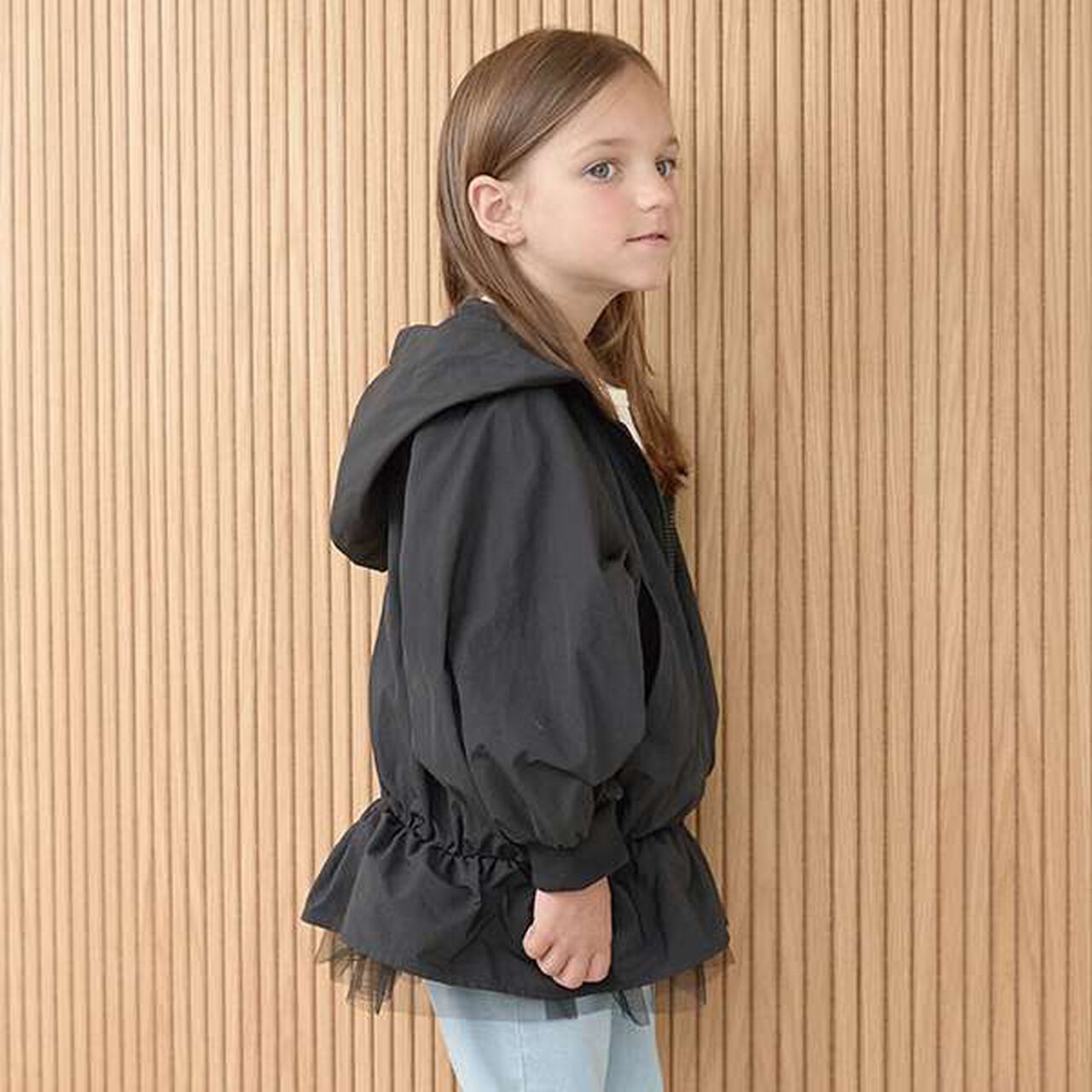 Peplum Silhouette Windbreaker,Black, large image number 8