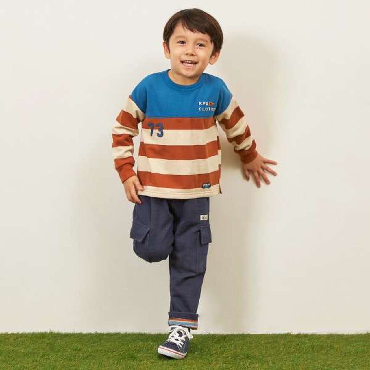 KP Boy Stripe Pattern Color Block Sweatshirt [90-140],Camel, large image number 4