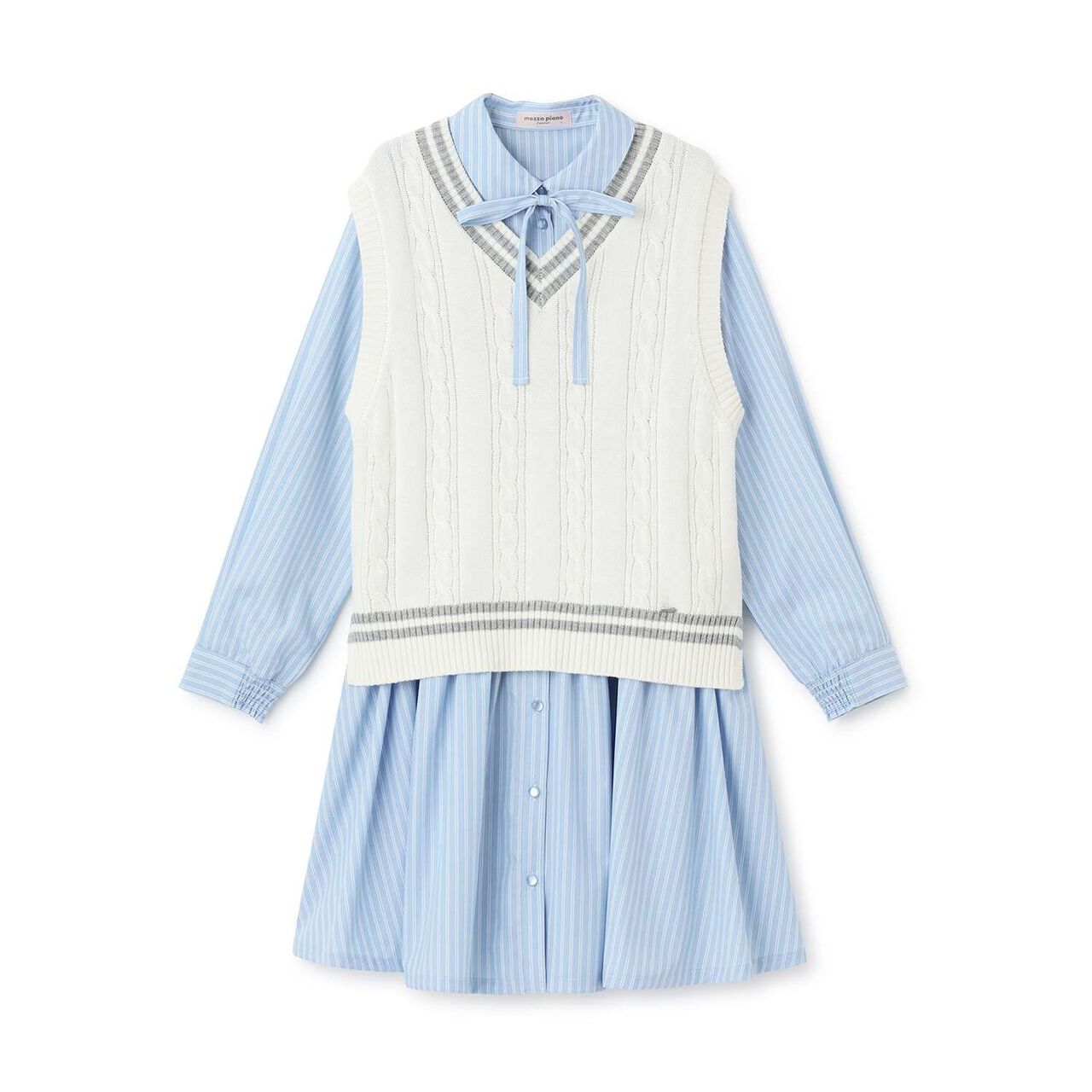 Knit Vest & Shirt Dress Set,Sax blue, large image number 15