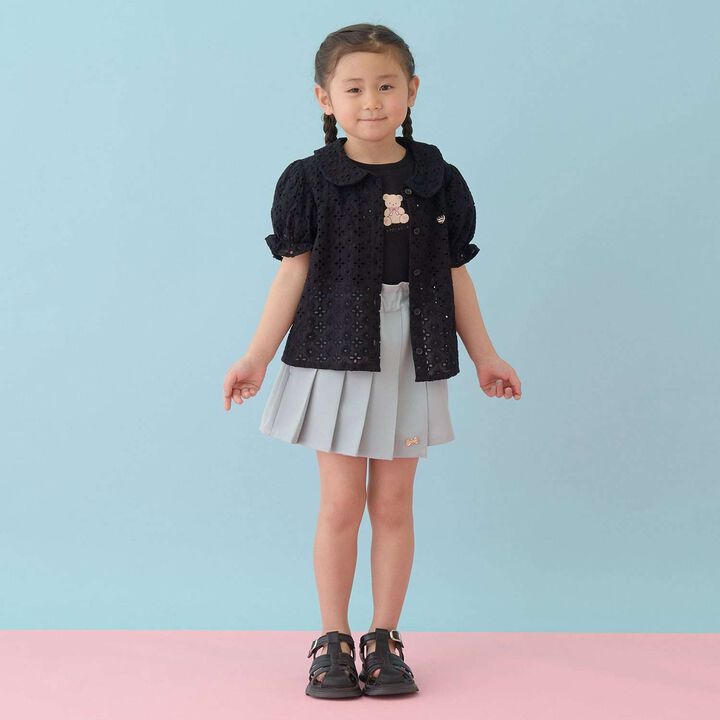 [100% Cotton] Lace Puff Sleeve Blouse for Girls Kids,Black, medium image number 17
