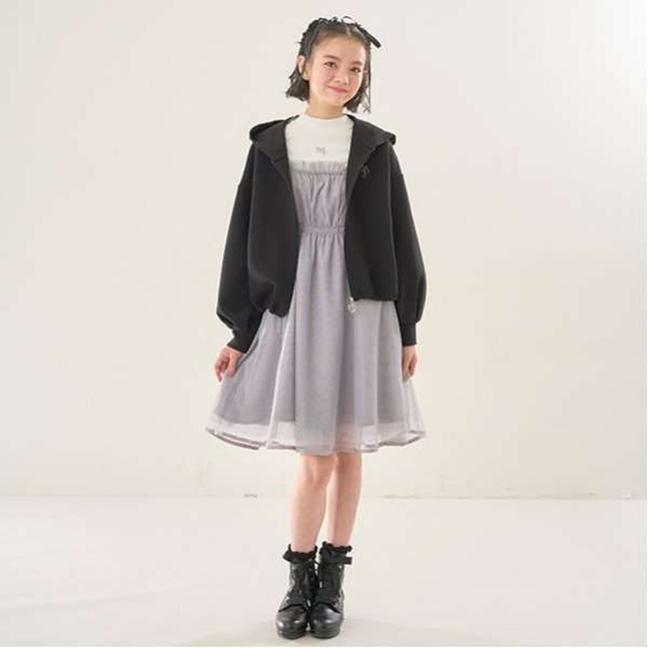 Tulle Camisole One-Piece Dress & Inner Wear Set,Black, large image number 8