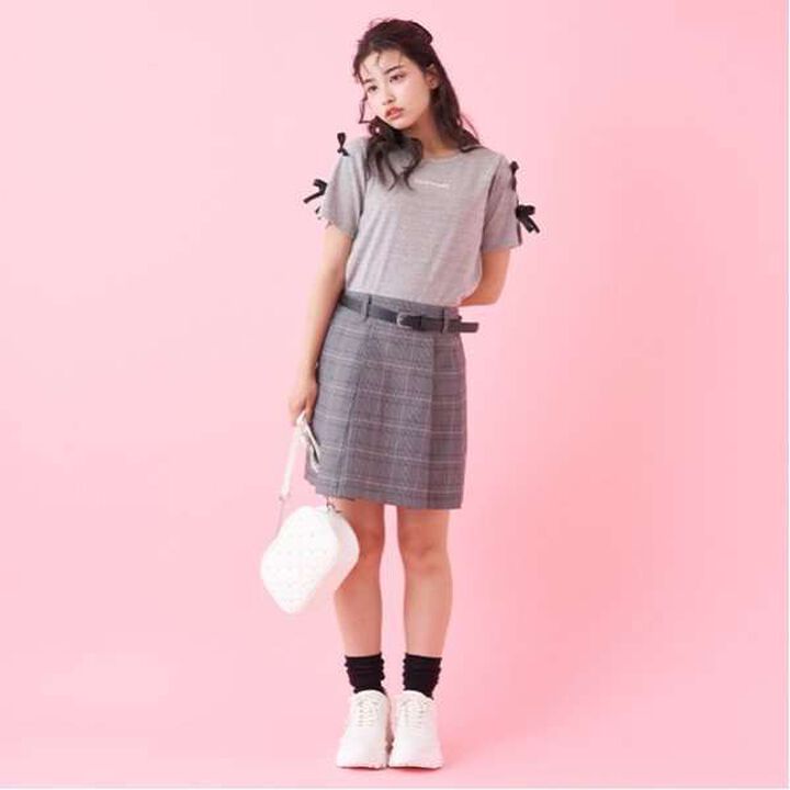 Belted Check Pleated Skirt-Pants,Brown, medium image number 10