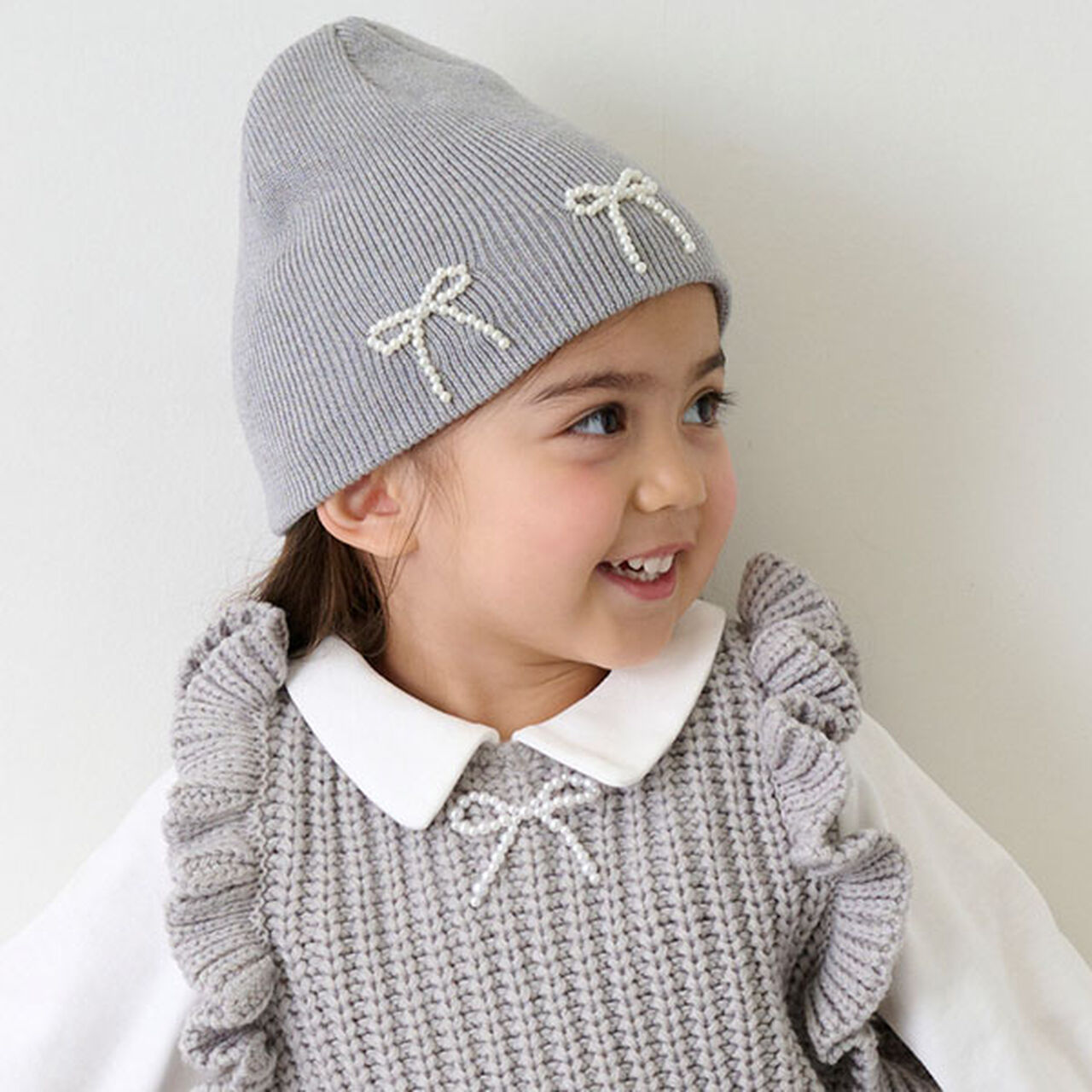 Knit Cap with Pearl Ribbon,Black, large image number 7