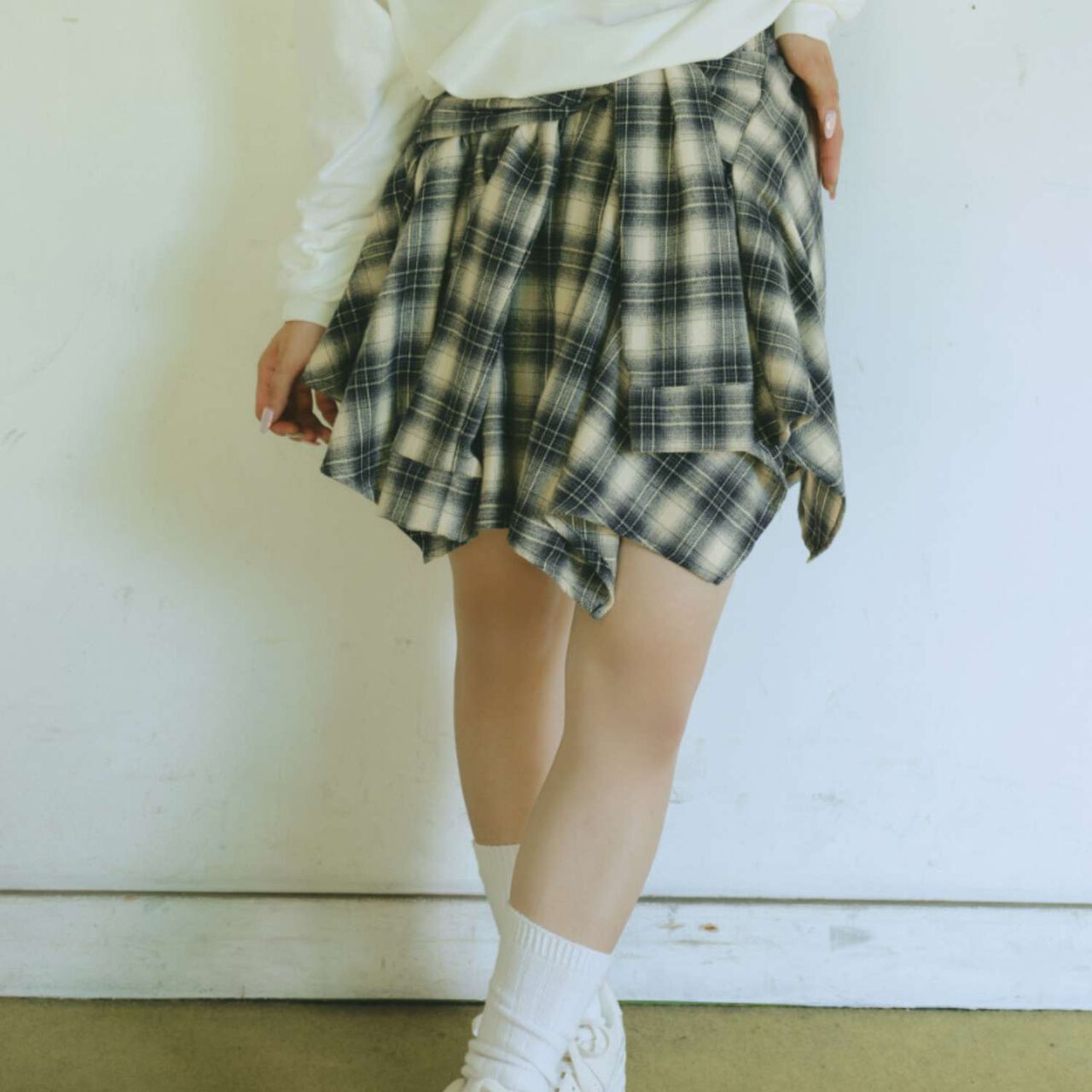 [LTXC] Waist Wrap Style Checkered Culottes,Black, large image number 1