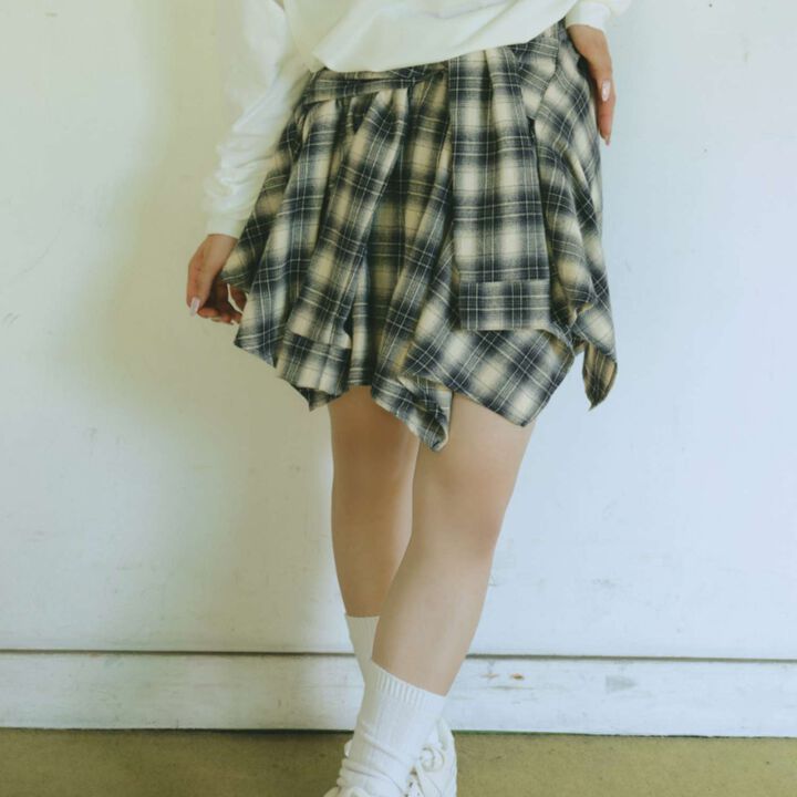 [LTXC] Waist Wrap Style Checkered Culottes,Black, medium image number 1