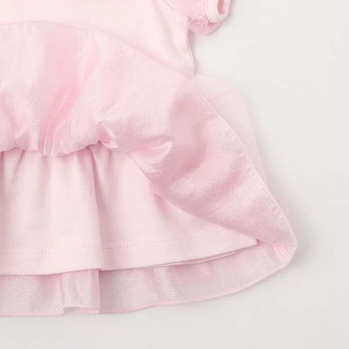 Flower Hem Frill Short-Sleeve Tunic,Light pink, medium image number 6