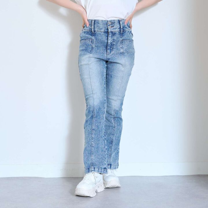 [Stretch] Stylish Flare Denim Pants,Sax blue, medium image number 1