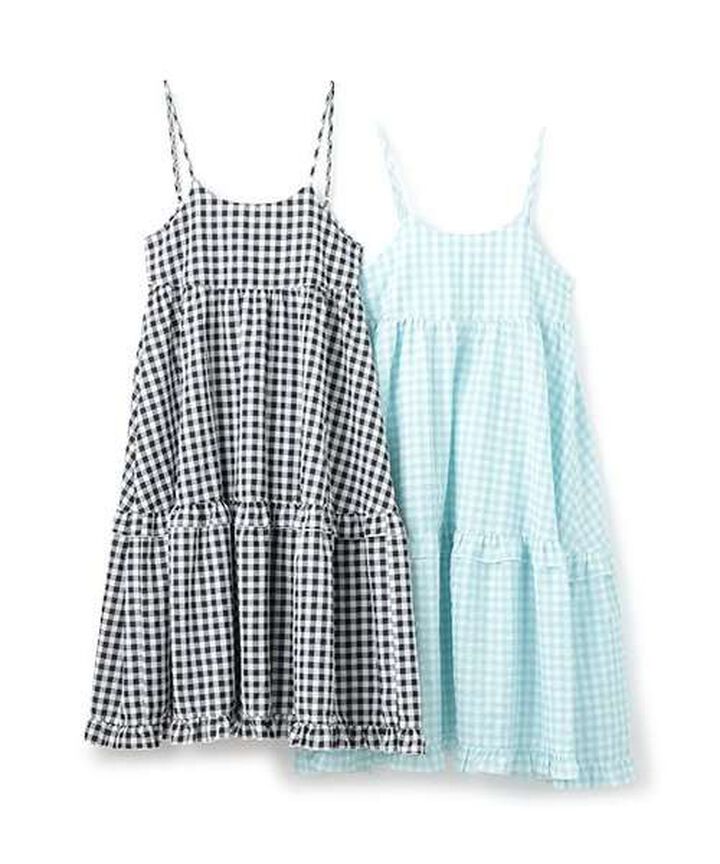 Gingham Check Camisole One-Piece Dress [Korean Fashion],Black, medium image number 12
