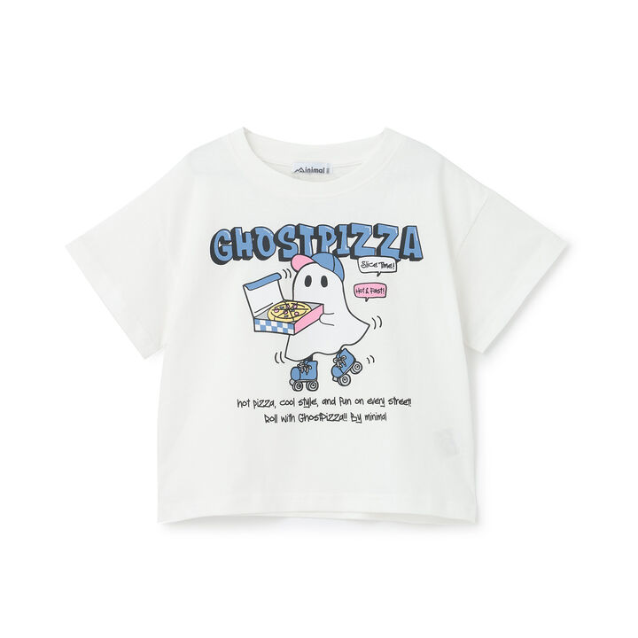 [Cotton 100%] Loose Short Sleeve T-Shirt with Ghost Illustration,Pearl white, medium image number 0