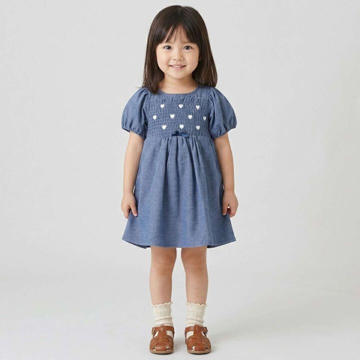 Heart Embroidery One-Piece Dress,Navy, medium image number 12
