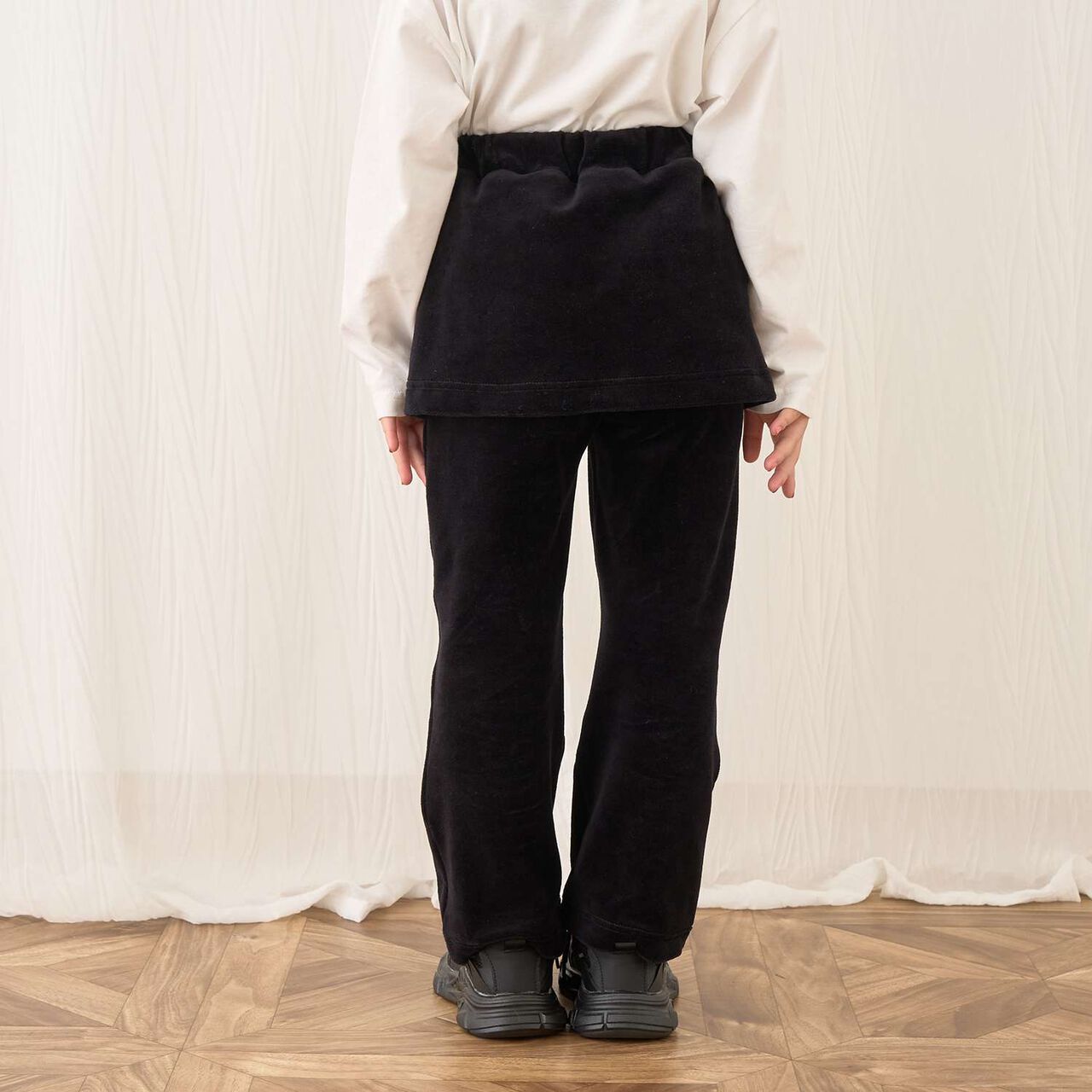 Plush Velour Coordinatable Setup Flared Pants with Skirt,Emerald green, large image number 33