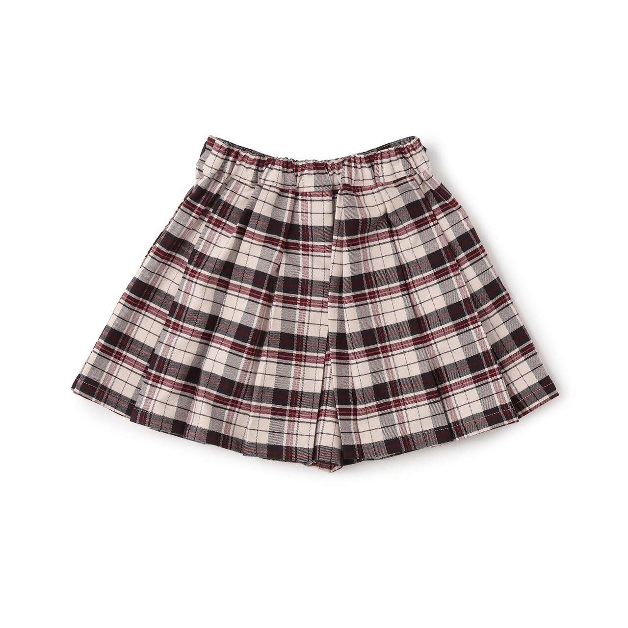 Check Pleats Culotte Skirt with Side Belt,Beige, large image number 1