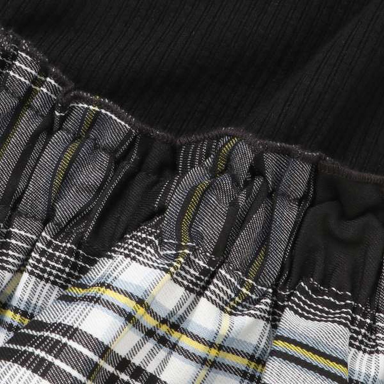 Check Docking Sleeve Frill One-Piece Dress,Black, large image number 8