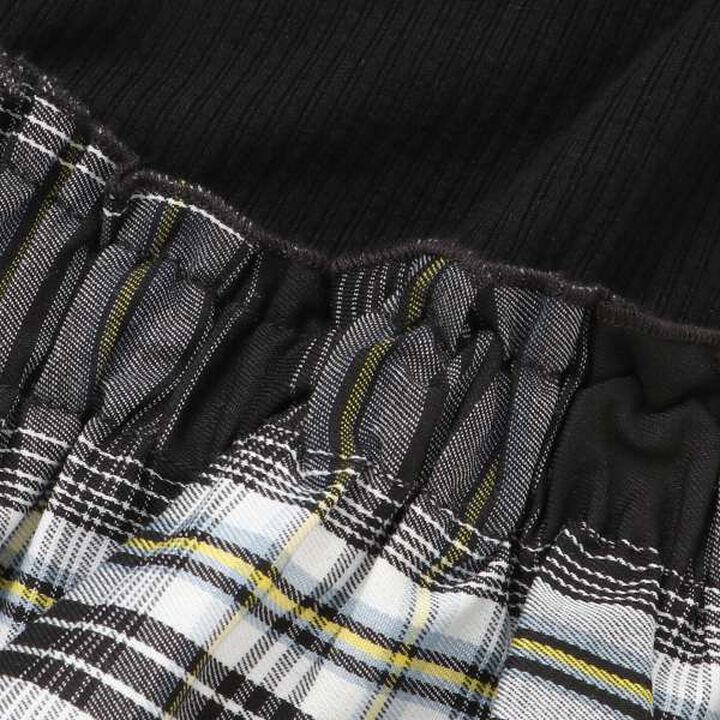 Check Docking Sleeve Frill One-Piece Dress,Black, medium image number 8