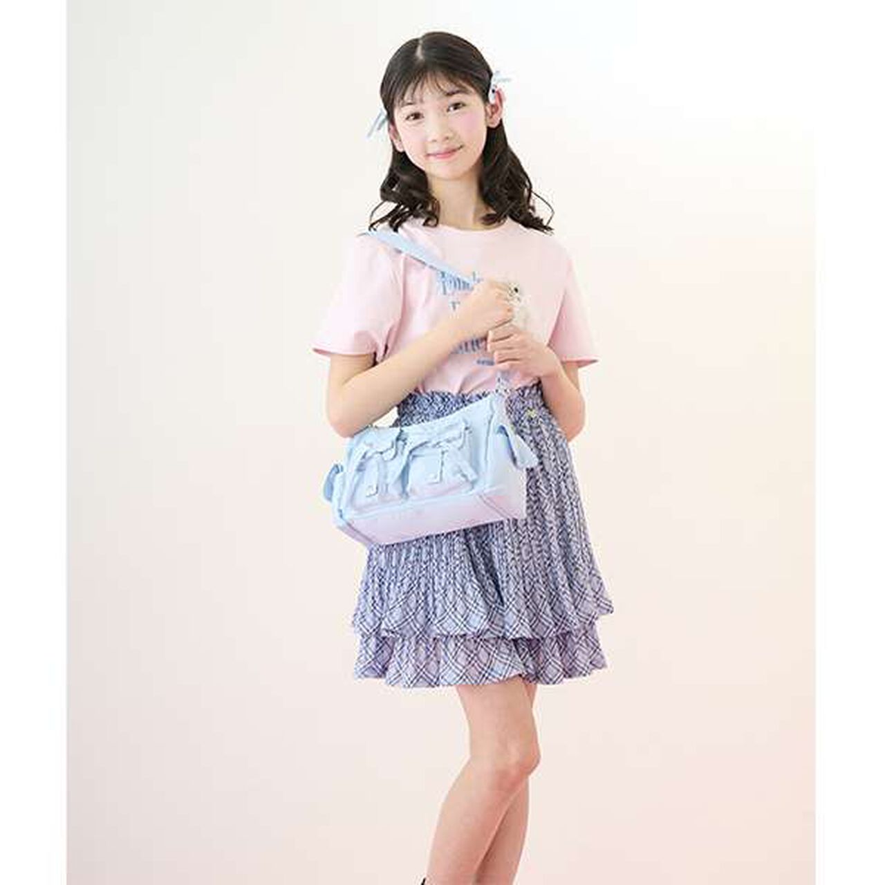 Sheer Check Random Pleated Skirt-Pants,Light gray, large image number 13