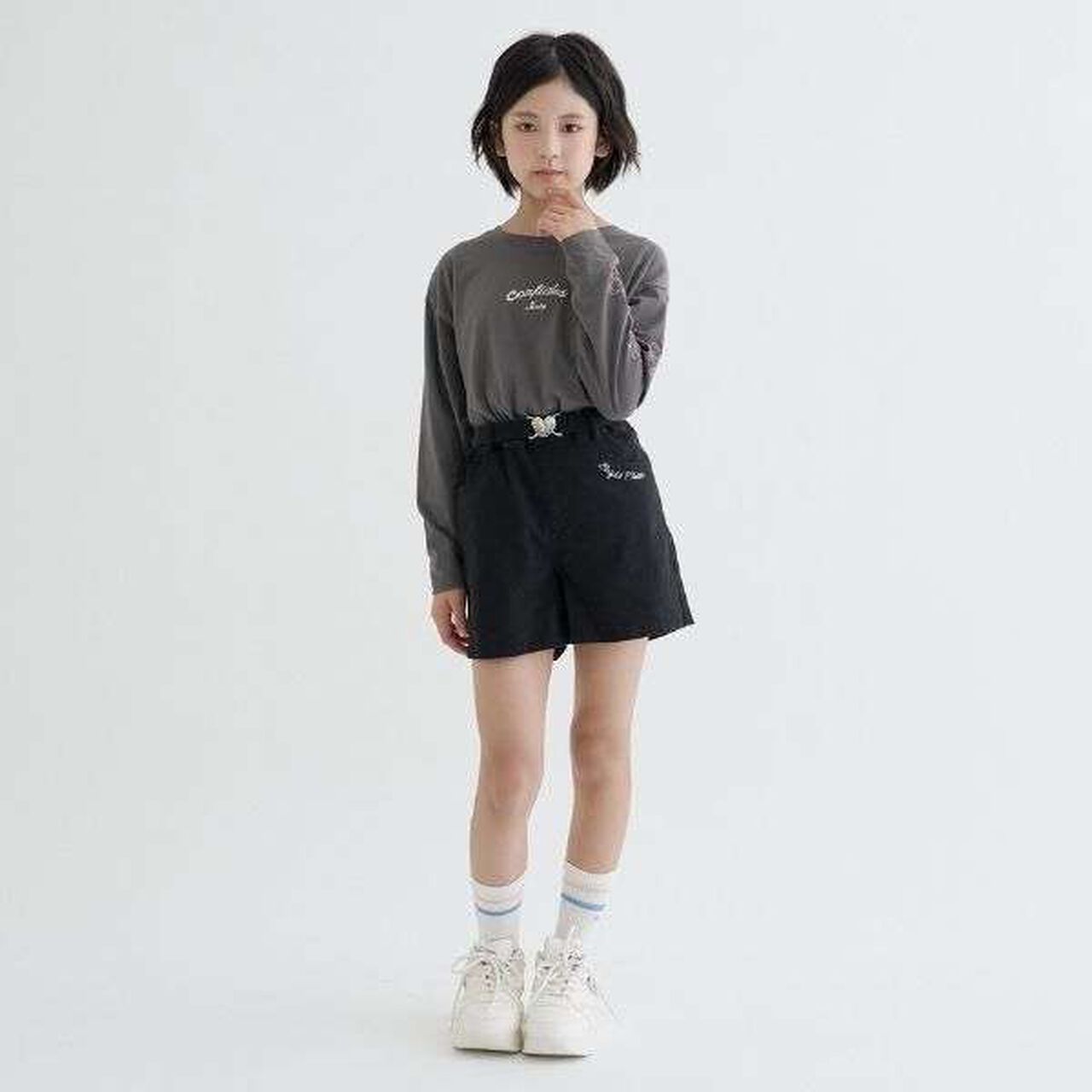 [100% Cotton] Bear Sleeve Long Sleeve T-Shirt,Charcoal gray, large image number 3