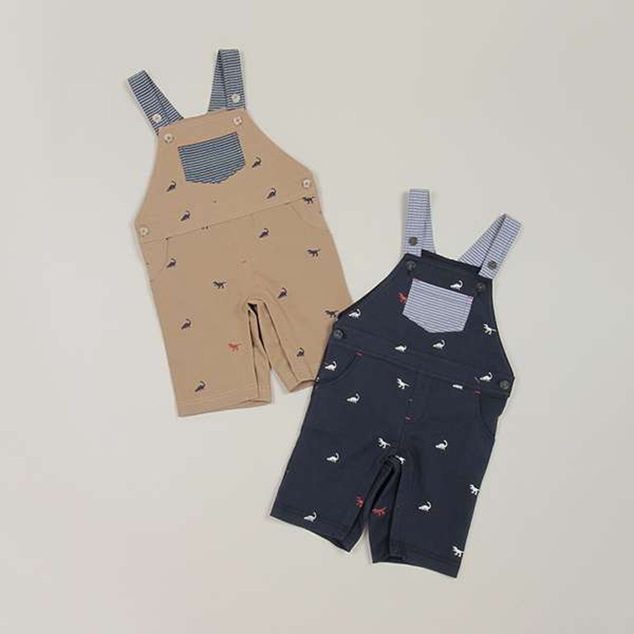 Dinosaur Embroidered Overalls,Beige, large image number 12