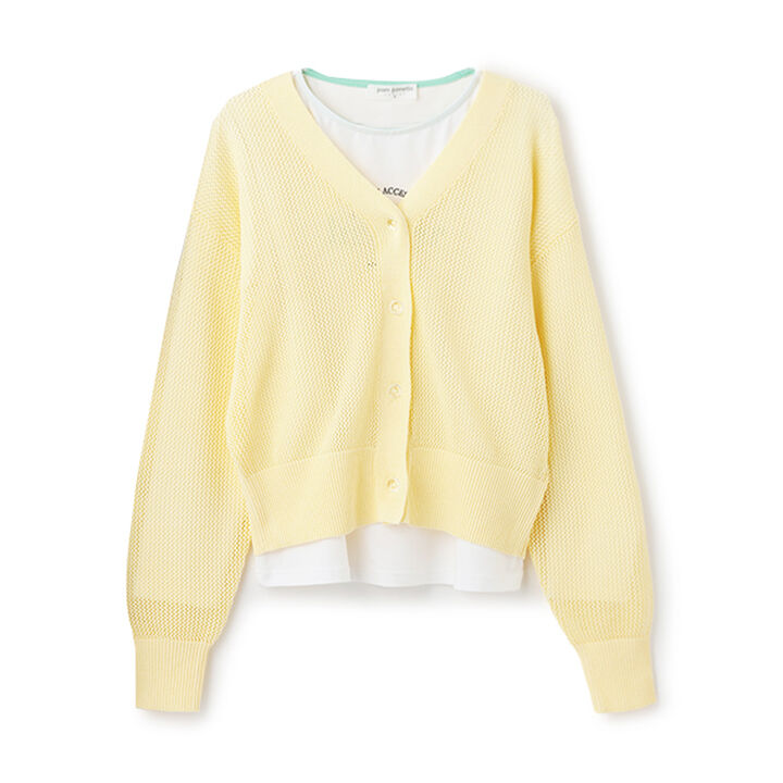 Mesh Knit Cardigan and Long Sleeve T-Shirt Set,Cream, medium image number 5