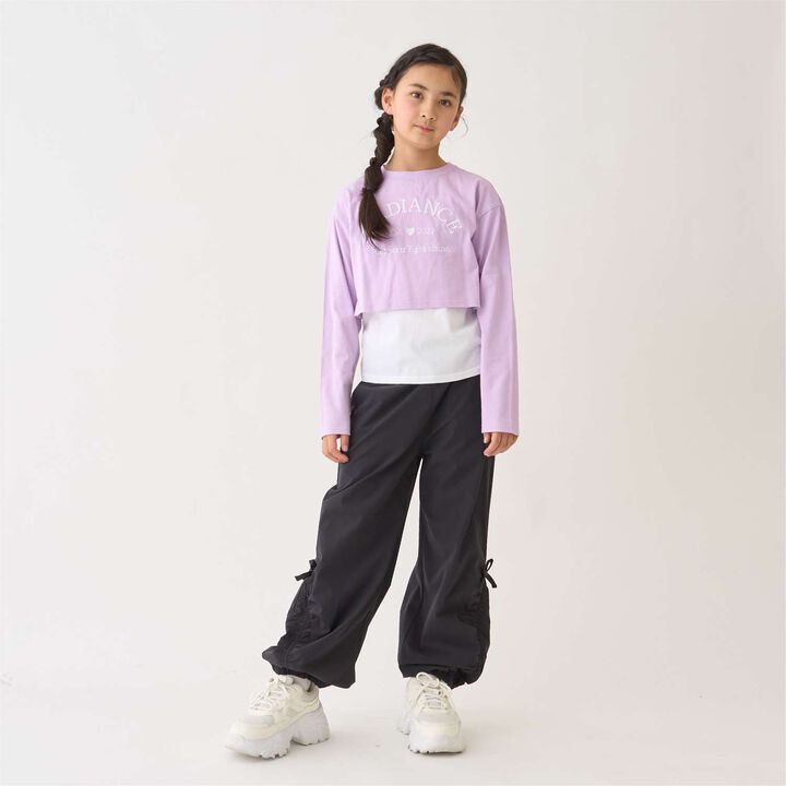 100% Cotton Anti-Stain Layered Short Long-Sleeve T-Shirt,Lavender, medium image number 3