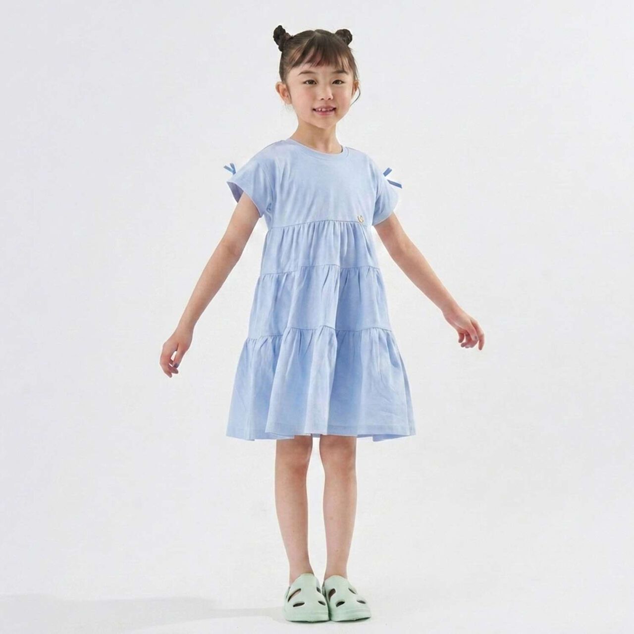 [100% Cotton] Tiered Tee Shirt Dress [Either Way Is Fine],Blue gray, large image number 0